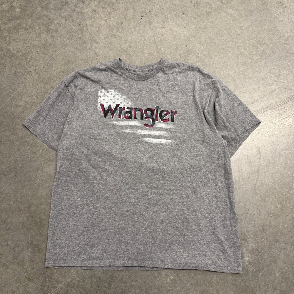 Wrangler Mens Gray American Flag Graphic Logo T-Shirt XL Short Sleeve Tee